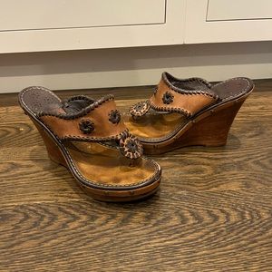Jack Rogers Leather Wooden Platform Wedges